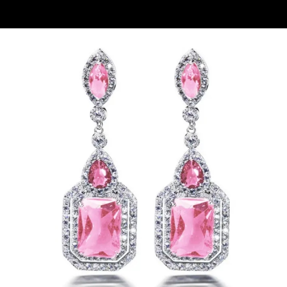 Pink and White Zircon Earrings